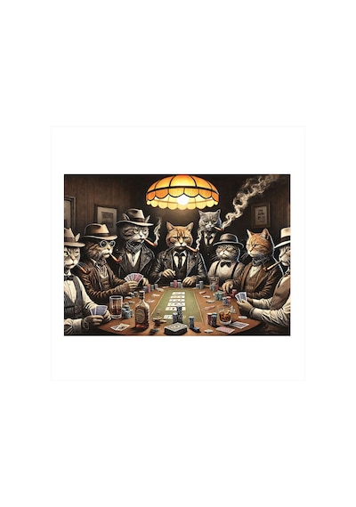Poker Ve Gizemli Kediler Dekoratif Ahşap Tablo