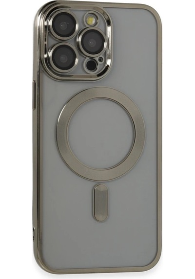 Apple iPhone Uyumlu  14 Pro Max İçin Kılıf Kamera Lens Korumalı M-safe Destekleyen Şeffaf Silikon Kross Kapak Titan Gri