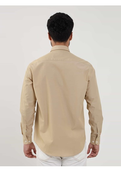 Dufy Camel Erkek Regular Fit Düz Brent Düğmeli Yaka Uzun Kol Gömlek - 102274-camel Camel
