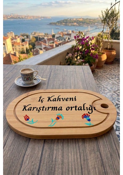 Kahve Keyfi Temalı Afilli Kahve Sunum Tablası Figür 18