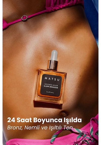 Matsu Professional Golden Hour Işıltılı bronzlaştırıcı Vücut Yağı ve Fırça Seti 50 ML