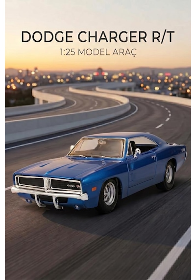 Maisto Lisanslı Metal Dodge Charger R/t 1969 1:25 Kapısı Ve Kaputu Açılabilir Oyuncak Model Araba Mavi