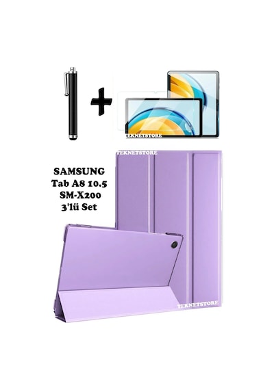 Samsung Galaxy Tab A8 10.5 Inç Sm-x200 Uyumlu Uyku Modlu Tablet Kılıfı Ekran Koruyucu Kalem Kılıf