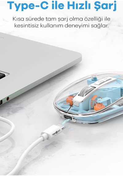 Zenvia Bluetooth Usb Çift Modlu Sessiz Mouse, Şeffaf Mıknatıslı Kapaklı, Type-c Şarjlı, Dpı Ayarlı, Kablosuz 1 41312038