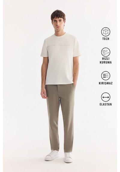 Avva Erkek Haki Yanı Lastikli Kırışmaz Teknik Kumaş Slim Fit Chino Pantolon A61y3077