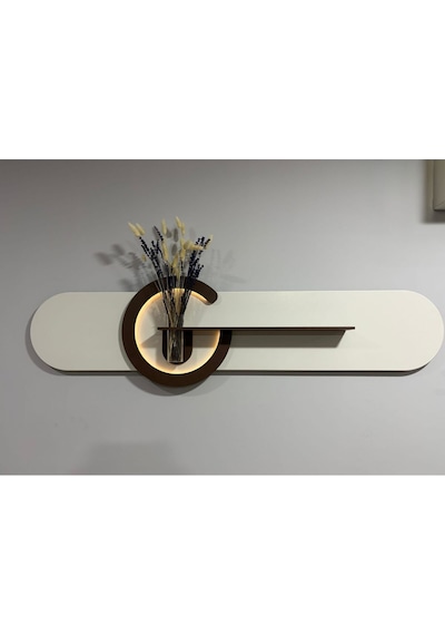 Antoryum Dekoratif Duvar Rafı Led Işıklı Ahşap İskandinav Tarzı Büyük Boy Modern Salon Duvar Rafı Çiçeklik 38x135 Cm Paris Grisi - Ahşap Ceviz