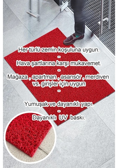 Güzellik Salonu Kıvırcık Apartman Ve İş Yeri Giriş Paspası Kırmızı