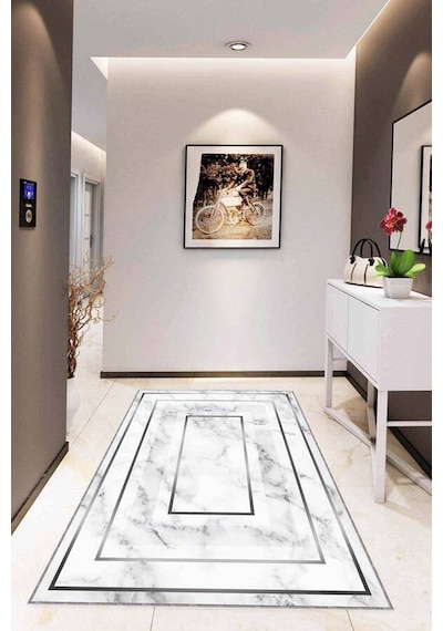 Silver Çerçeveli Kaymaz Tabanlı Dekoratif Halı Rv007n11