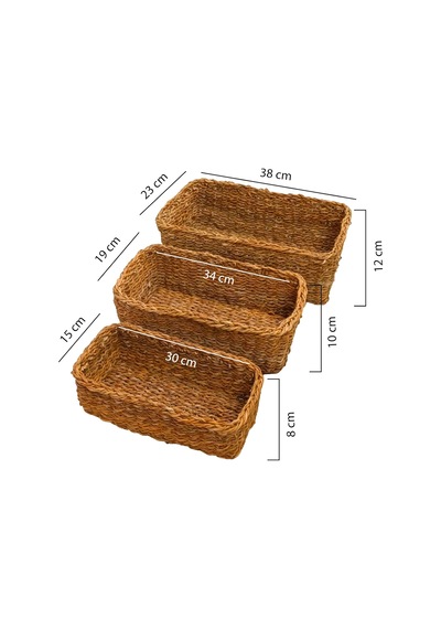 3'lü Naturel Dikdörtgen Organizer Sepet -pnl-ph31 S/3