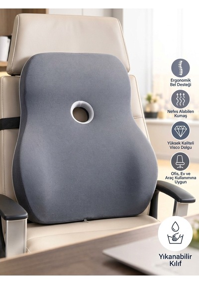 Yeni Nesil Visco Ortopedik Ergonomik Kaymaz Taban Terlemez Bel Desteği Sırt Minderi Bel Yastık Rahat Duruş Ortopedik