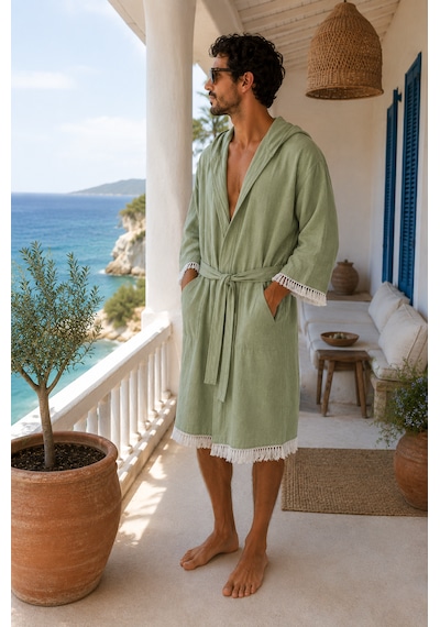 Aquatolıa Muslin Düz Desen Plaj, Sauna, Spa, Banyo Amaçlı Bornoz. Yeşil