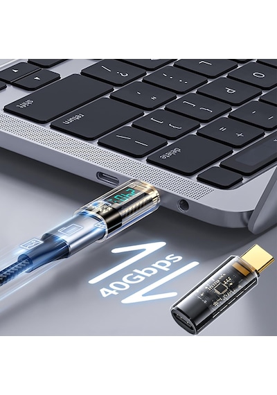Usb-c Güç Ölçer Led Ekranlı Adaptör 240w Pd 3.1 Hızlı Şarj 40gbps Veri 8k Video Destekli Type-c