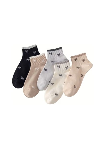 Hitit Socks Kadın 5 Çift Premium Kalite Mini Kurdale Desenli Sevimli Kısa Kolej Çorap Asorti