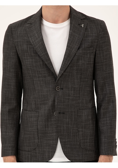 Cacharel Siyah Slim Fit Keten Karışımlı Ceket