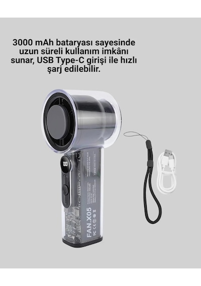Belirtilmemiş Dijital Ekranlı Şarjlı Mini Fan 100 Kademeli Hız Ayarı