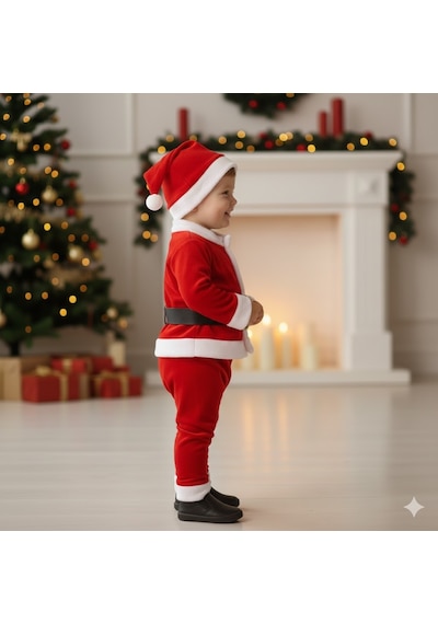 Miniko Kids Erkek Çocuk Noel Yılbaşı Temalı Noel Baba Takımı Kırmızı