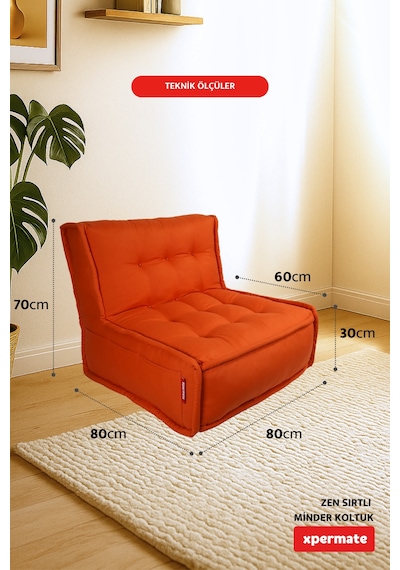 Xpermate Zen Sırtlı Minder İskandinav Tarzı Minder 80x60 Kremit