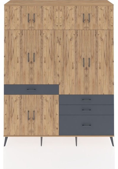 Hyperion Gardrop 5 Raflı 4 Çekmeceli 2 Askılı 176x44x221 Çam-çam/antrasit Çam/antrasit Hyperion Gardrop 5 Raflı 4 Çekmeceli 2 Askılı 176x44x221 Çam-çam/antrasit Çam/antrasit