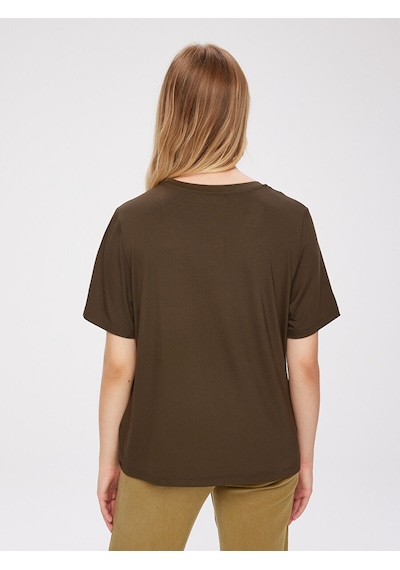 Faik Sönmez V Yaka Kısa Kol T-shirt W27tsh001 Bw27tsh00116 Koyu Haki