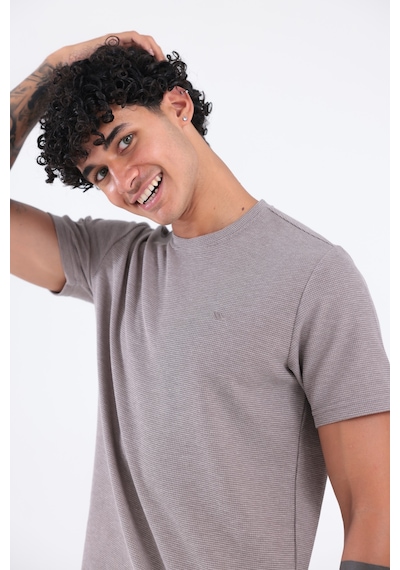 Rowinger Waffle Dokulu Nakış Logo Detaylı Oversize Erkek T-shirt Brown