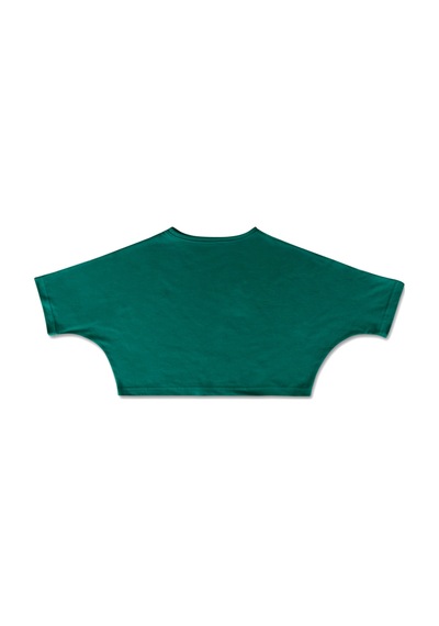 Koyu Yeşil Bisiklet Yaka Rahat Kalıp Yarasa Kol Pike Kadın Crop T-shirt Koyu Yeşil
