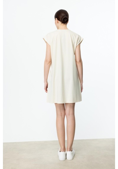 On Fashion On Fahion Sıfır Yaka Uzun Basic Tunik Bluz Krem
