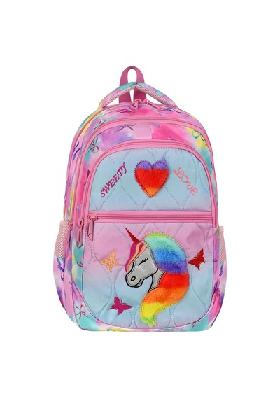 Unicorn Desenli 3 Lü Ortopedik Kız Okul Çantası Seti Okul Çantası+beslenme Çantası+kalemlik Şeker Pembesi