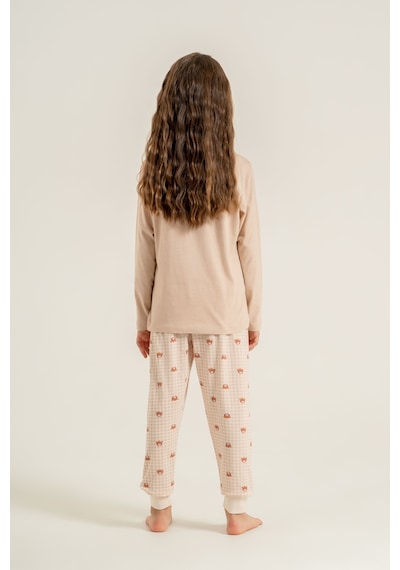 Rolypoly 3915 %100 Pamuk Uzun Kol Kız Çocuk Pijama Takımı Pudra Pembe