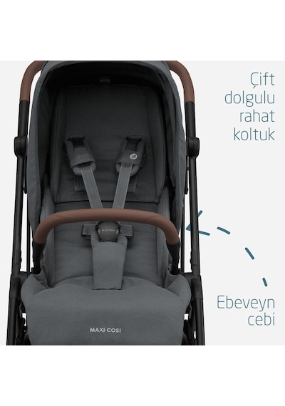 Maxi-Cosi Leona2 Çift Yönlü Uzatılabilir Sırt Desteği Tam Yatabilir Seyahat Sistem Olabilen  Bebek Arabası Twillic Graphite