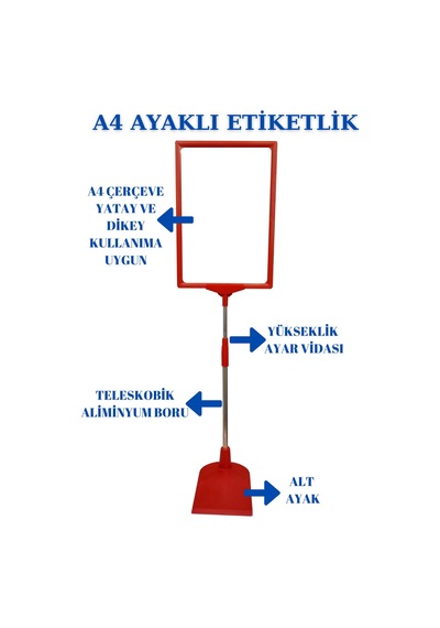 5 Adet Mavi A4 Ördek Ayaklı Fiyat Etiketi - Sepet, Stand, Teşhir, Askılık, Çerçeveli Fiyat Etiketi Mavi