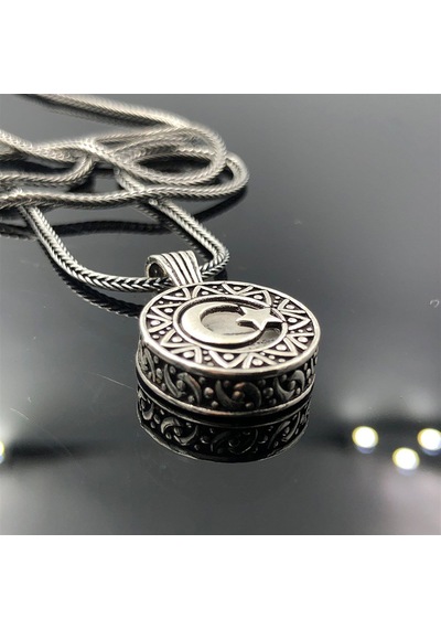 Takılingo 925 Ayar Gümüş Ayyıldız İşlemeli Cevşen Erkek Kolye Gümüş
