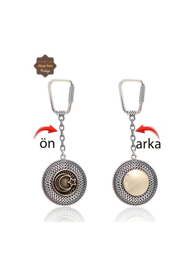 Ayyıldız Ve İsimli Plaka Çift Taraflı Oksitli Gümüş Telkari Anahtarlık 201025169 Gümüş