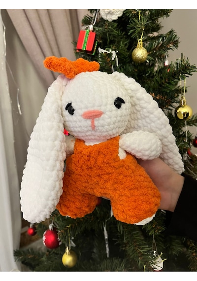 Tavşan Organik Amigurumi Oyuncak Beyaz - Turuncu