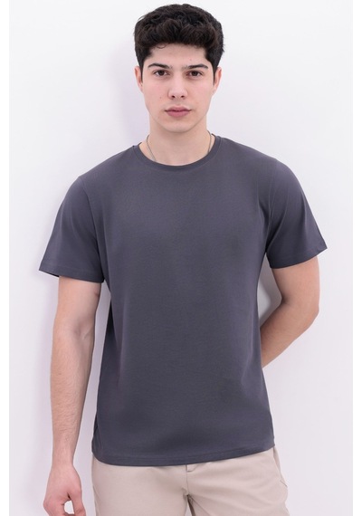 Myrab Denim Erkek Krem Basic Tişört Regular Fit Bisiklet Yaka %100 Pamuk 30/1 Süprem Kumaş Günlük T-shirt Antrasit