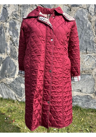 Baharlık Kapitone Mont Bordo Büyük Beden 105cm Çok Renkli