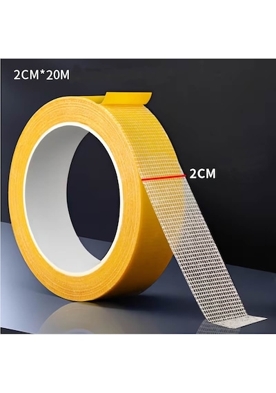 Örgülü Çift Taraflı Bant 20mm 20 Metre Fiber Takviyeli Dokuma Örgü Bez Destekli Silikon Yapıştırıcı