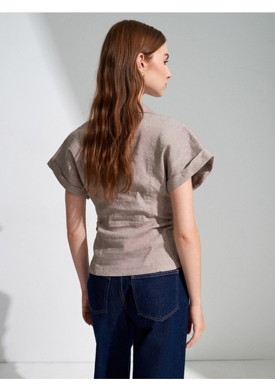 DİLVİN 50548 Drape Vücuda Oturan Gömlek-vizon