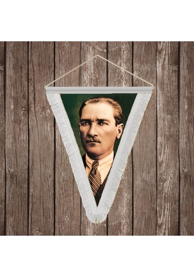 Sivil Başkumandan Gazi Mustafa Kemal Atatürk Beyaz Saçaklı Üçgen Flama Bayrak Hatıra Flama Ata6 Diğer