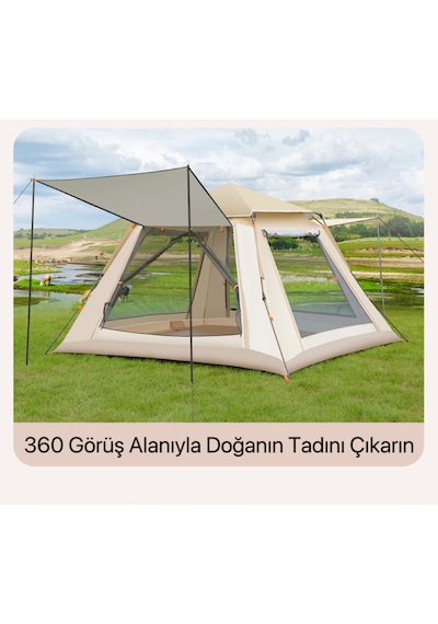 Shufa 4 Tarafı Kare Tenteli Tam Otomatik Kamp Çadırı 240 240 155 Bej