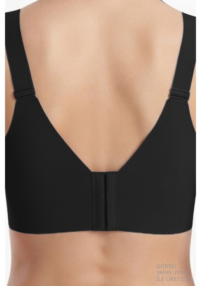 Cottonill Seamless Bra - Elvora Siyah Lazer Kesim Rib Dokulu Tül Detaylı Balensiz Kadın Sütyen