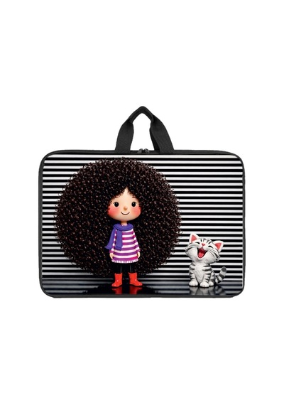 Ab Kıds Sevimli Kız Ve Kedi Desenli Proje Çantası Evrak Laptop Taşıma Çantası Otantik Para Cüzdanı Hediyeli - 19 Farklı Model Çok Amaçlı Organizer Çanta Çocuk Çocuk