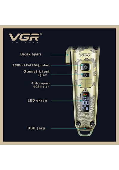 Vgr V-005 Profesyonel Saç Kesme ve Tıraş Makinesi Renkli Taraklı Tam Set