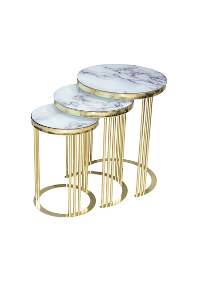 Brc Zigon C Beyaz Mermer Temper Cam Metal Çelik Gold Renk Kaplama Ayak El Yapım