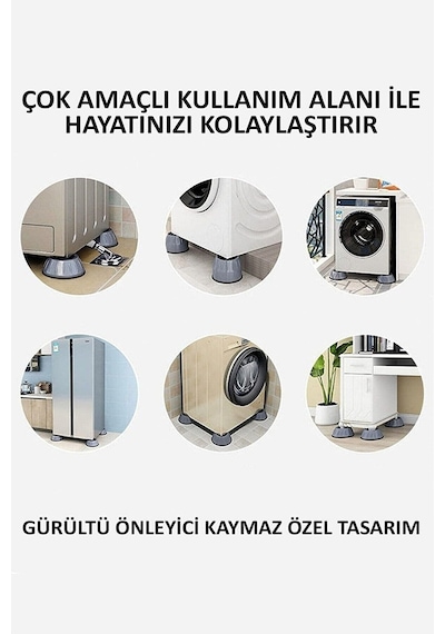 8 Adet Mobilya Ayağı Yükseltici Robot Süpürge Uyumlu Çamaşır Makinesi Titreşim Önleyici Gri