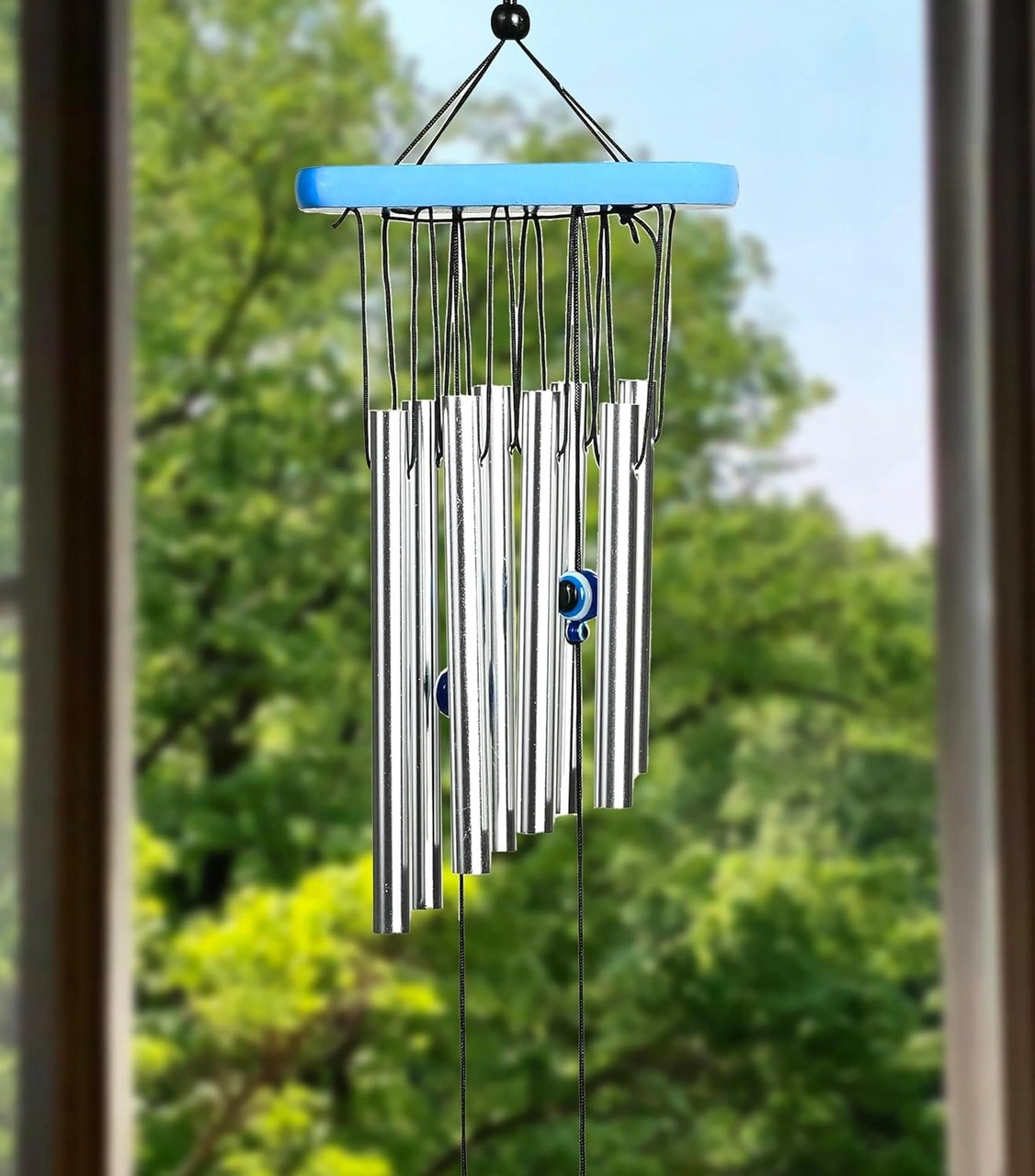 Feng Shui Nazar Boncuğu Rüzgar Çanı Metal Kötü Göze Karşı Dış Mekan Dekoratif Bahçe Kapı Süsü 52 Cm. 60  Cm