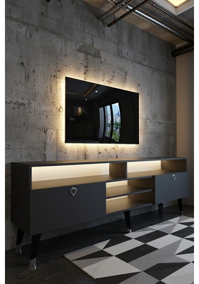 Resital Ledli Tv Sehpası - Led Işıklı - Silver Antrasit - Sl9030-