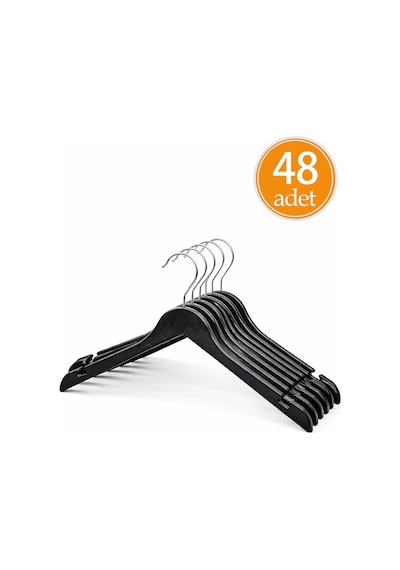 Premium Kalite 48'lı Plastik Elbise Askısı - Siyah