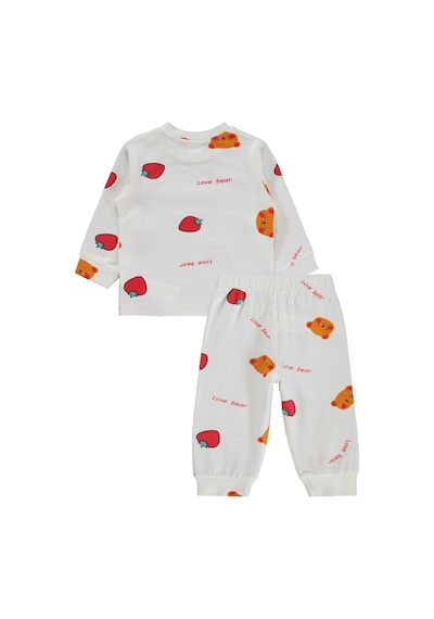 Civil Baby Ayı Çilek Empirme 6-18 Ay Pijama Takımı - Ekru