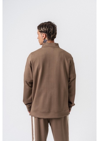 Respire Erkek Şerit Detaylı Yarım Fermuarlı Modal Sweatshirt Vizon