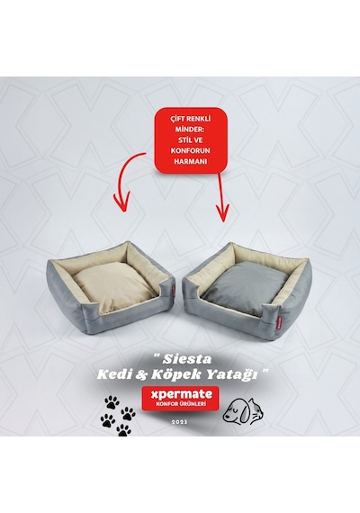 Xpermate Kedi Yatağı ve Köpek Yatağı 55 x 60 x 23 CM Fermuarlı Evcil Hayvan Yatağı Yuvi Siesta